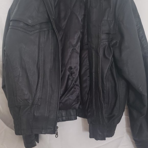 Black Leather Bomber style jacket by Weekends - Picture 4 of 6